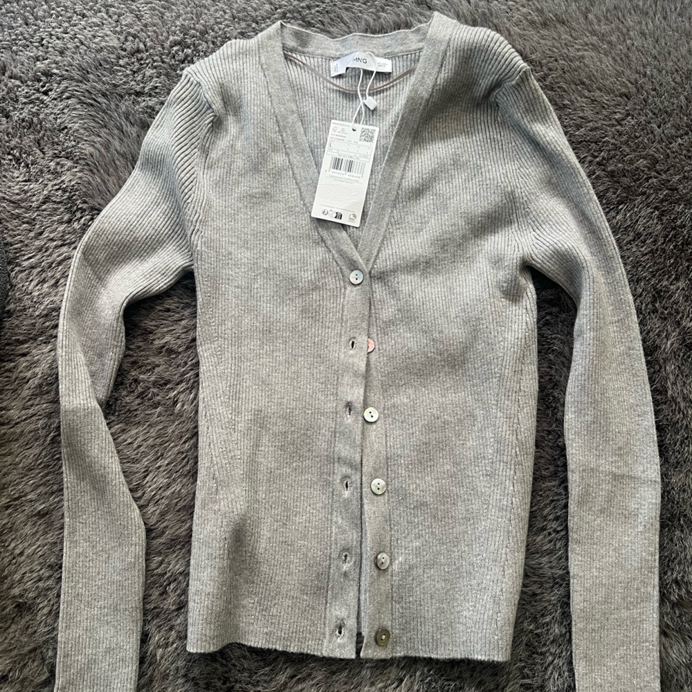 Mango Light Gray Knit Cardigan